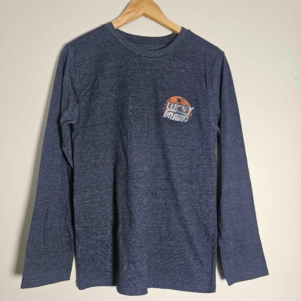 Boys Lucky Brand Long Sleeve Graphic Tee Heathered Blue Size XL
